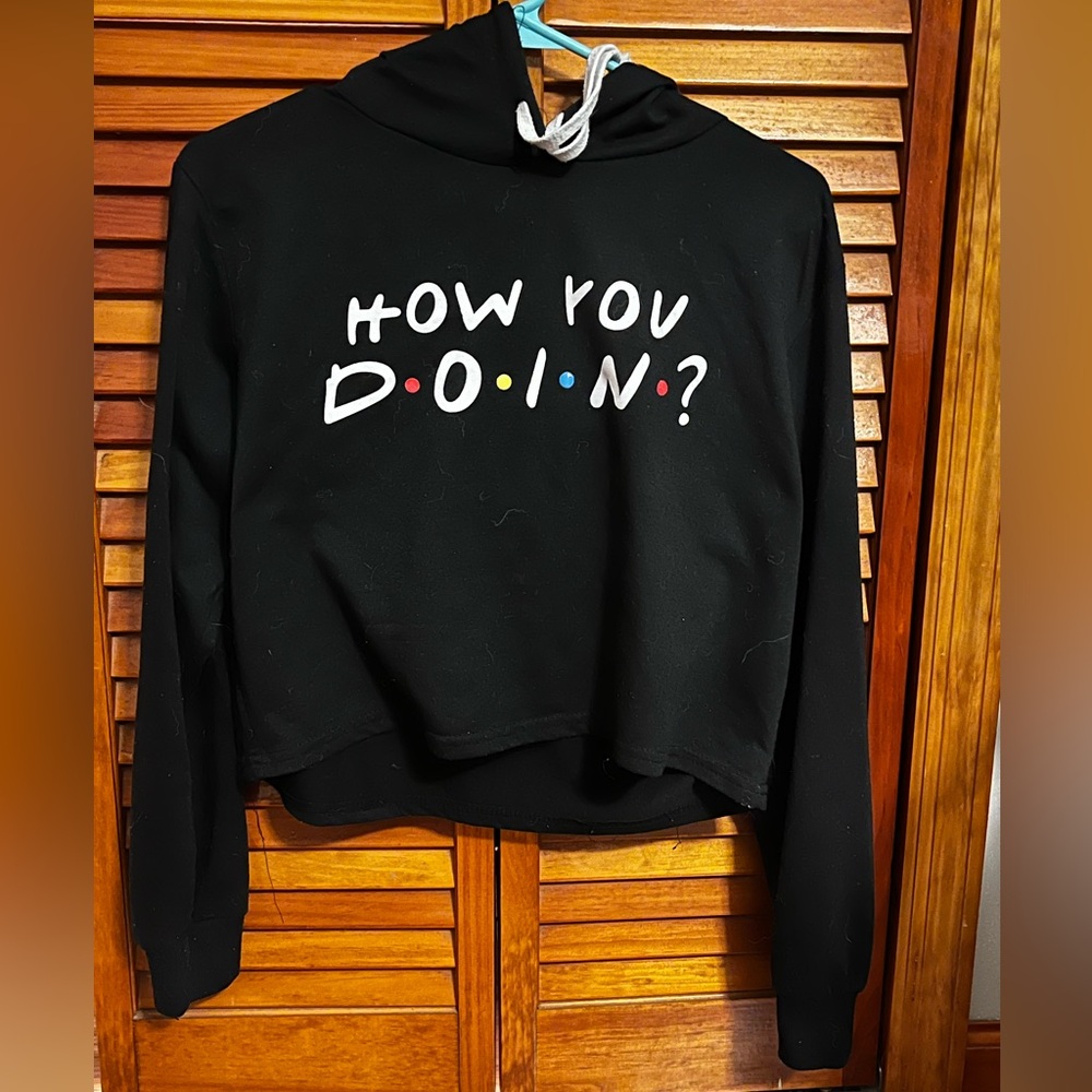 “How You Doin” Black Cropped Friends Hoodie Sweater